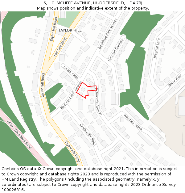 6, HOLMCLIFFE AVENUE, HUDDERSFIELD, HD4 7RJ: Location map and indicative extent of plot