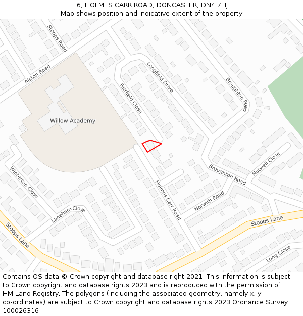 6, HOLMES CARR ROAD, DONCASTER, DN4 7HJ: Location map and indicative extent of plot