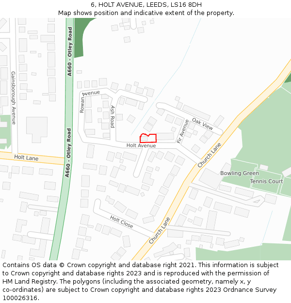 6, HOLT AVENUE, LEEDS, LS16 8DH: Location map and indicative extent of plot