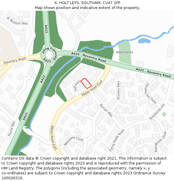 6, HOLT LEYS, SOUTHAM, CV47 1FP: Location map and indicative extent of plot