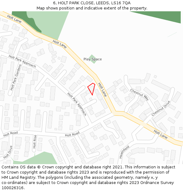 6, HOLT PARK CLOSE, LEEDS, LS16 7QA: Location map and indicative extent of plot