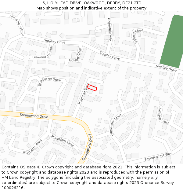 6, HOLYHEAD DRIVE, OAKWOOD, DERBY, DE21 2TD: Location map and indicative extent of plot