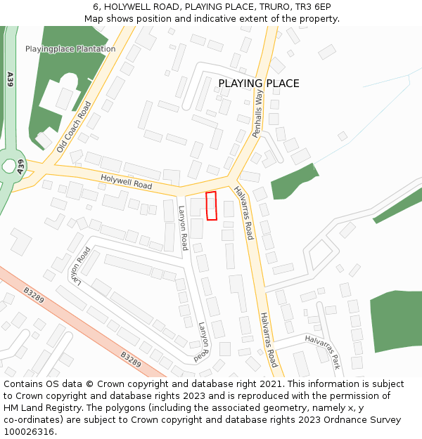 6, HOLYWELL ROAD, PLAYING PLACE, TRURO, TR3 6EP: Location map and indicative extent of plot