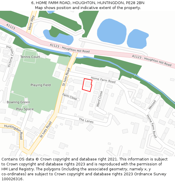 6, HOME FARM ROAD, HOUGHTON, HUNTINGDON, PE28 2BN: Location map and indicative extent of plot