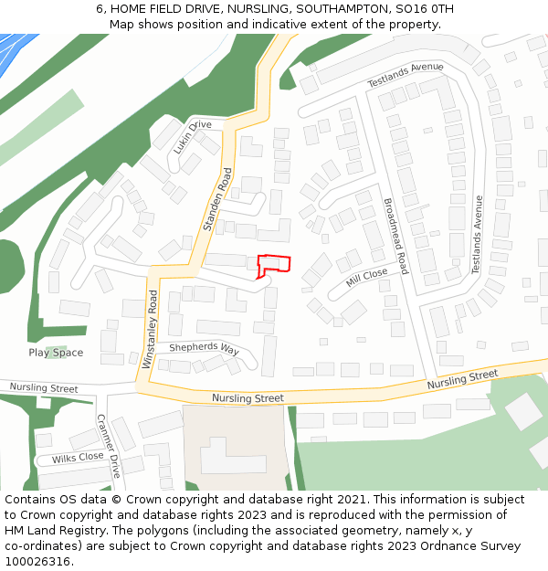 6, HOME FIELD DRIVE, NURSLING, SOUTHAMPTON, SO16 0TH: Location map and indicative extent of plot