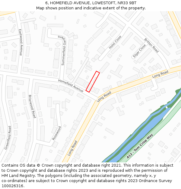 6, HOMEFIELD AVENUE, LOWESTOFT, NR33 9BT: Location map and indicative extent of plot