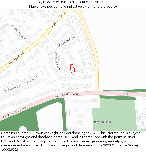 6, HOMEGROUND LANE, FAIRFORD, GL7 4LE: Location map and indicative extent of plot