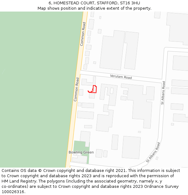 6, HOMESTEAD COURT, STAFFORD, ST16 3HU: Location map and indicative extent of plot