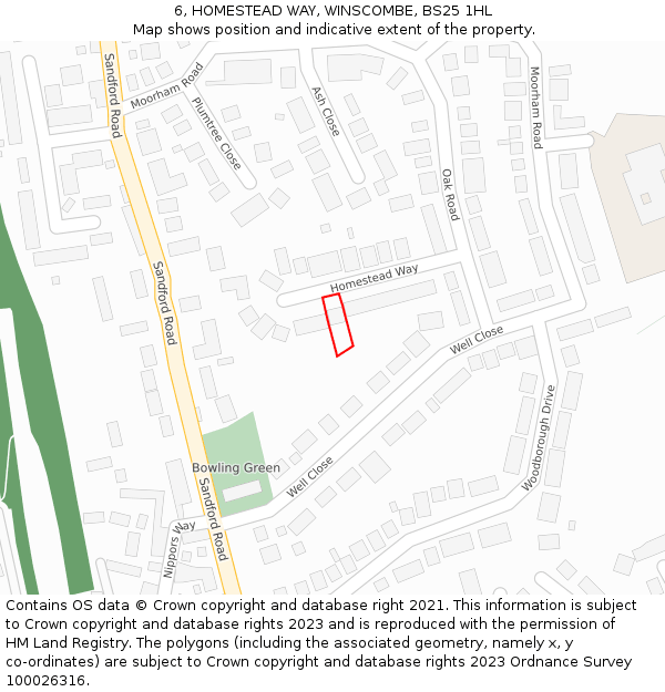 6, HOMESTEAD WAY, WINSCOMBE, BS25 1HL: Location map and indicative extent of plot