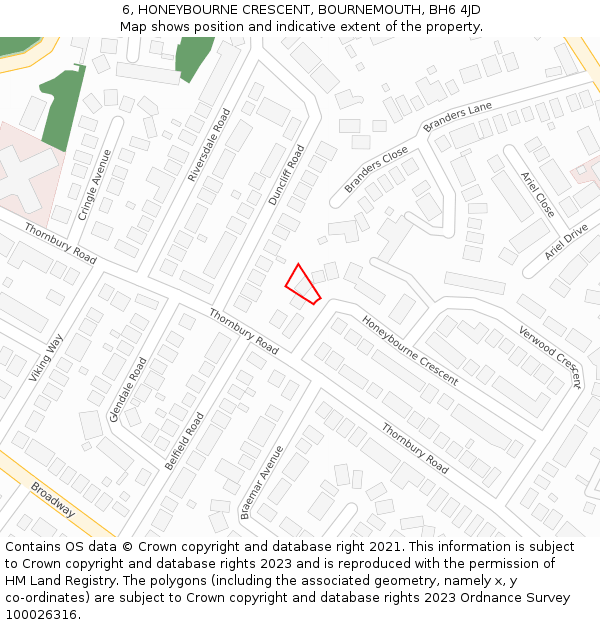 6, HONEYBOURNE CRESCENT, BOURNEMOUTH, BH6 4JD: Location map and indicative extent of plot