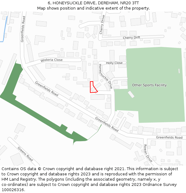 6, HONEYSUCKLE DRIVE, DEREHAM, NR20 3TT: Location map and indicative extent of plot