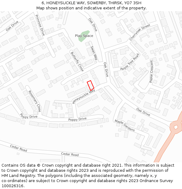 6, HONEYSUCKLE WAY, SOWERBY, THIRSK, YO7 3SH: Location map and indicative extent of plot