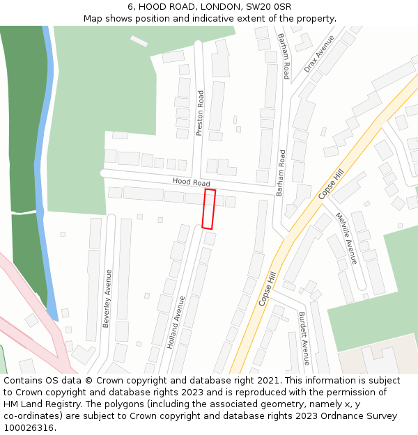 6, HOOD ROAD, LONDON, SW20 0SR: Location map and indicative extent of plot