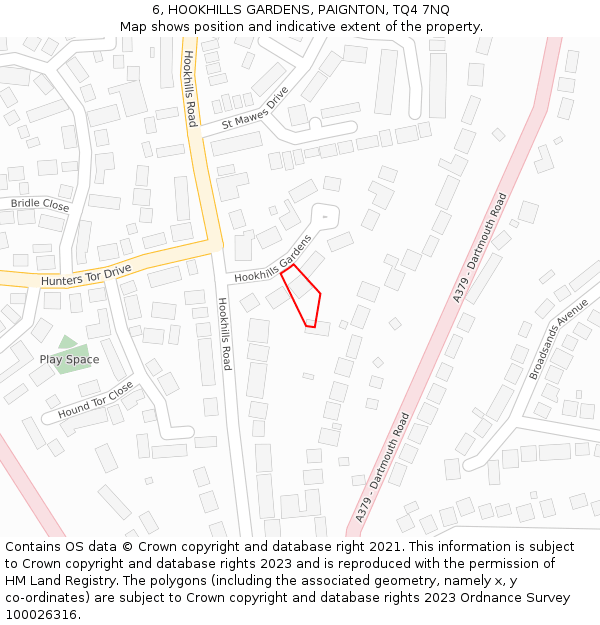 6, HOOKHILLS GARDENS, PAIGNTON, TQ4 7NQ: Location map and indicative extent of plot