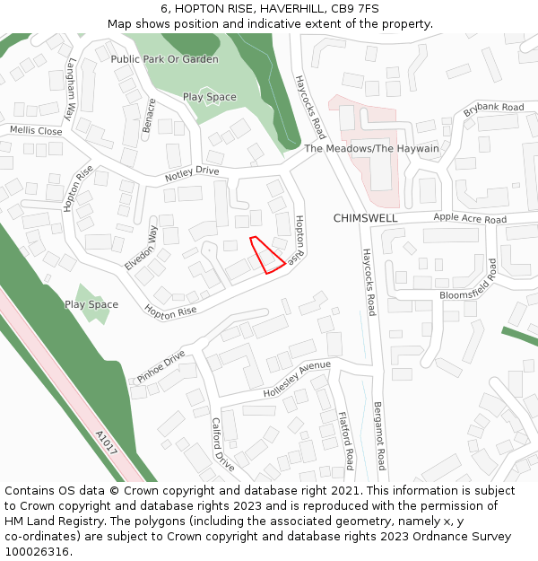 6, HOPTON RISE, HAVERHILL, CB9 7FS: Location map and indicative extent of plot