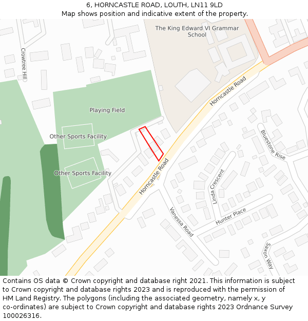 6, HORNCASTLE ROAD, LOUTH, LN11 9LD: Location map and indicative extent of plot