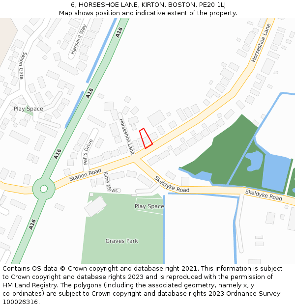 6, HORSESHOE LANE, KIRTON, BOSTON, PE20 1LJ: Location map and indicative extent of plot