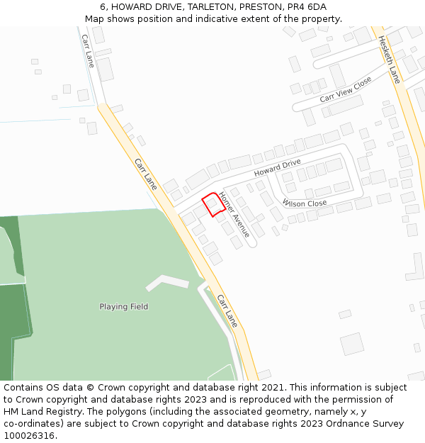 6, HOWARD DRIVE, TARLETON, PRESTON, PR4 6DA: Location map and indicative extent of plot