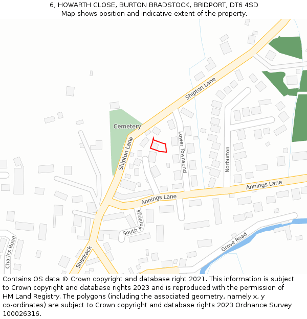 6, HOWARTH CLOSE, BURTON BRADSTOCK, BRIDPORT, DT6 4SD: Location map and indicative extent of plot