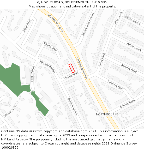 6, HOXLEY ROAD, BOURNEMOUTH, BH10 6BN: Location map and indicative extent of plot