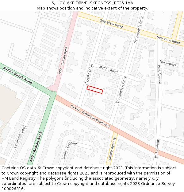 6, HOYLAKE DRIVE, SKEGNESS, PE25 1AA: Location map and indicative extent of plot