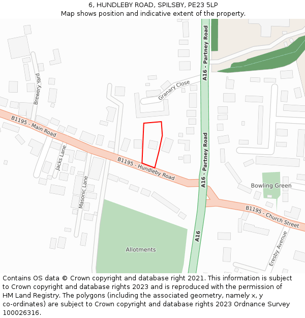 6, HUNDLEBY ROAD, SPILSBY, PE23 5LP: Location map and indicative extent of plot
