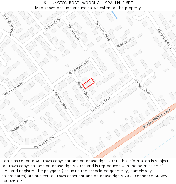 6, HUNSTON ROAD, WOODHALL SPA, LN10 6PE: Location map and indicative extent of plot