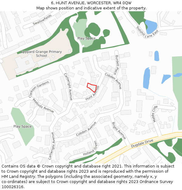 6, HUNT AVENUE, WORCESTER, WR4 0QW: Location map and indicative extent of plot