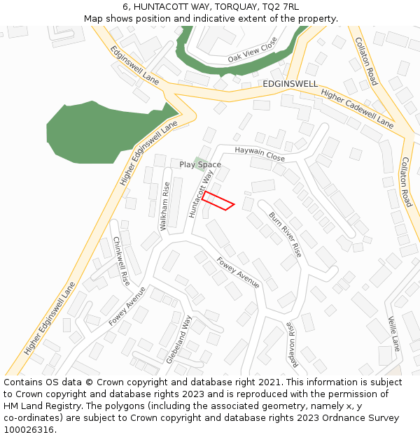 6, HUNTACOTT WAY, TORQUAY, TQ2 7RL: Location map and indicative extent of plot