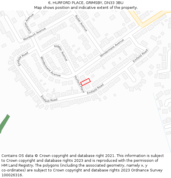 6, HURFORD PLACE, GRIMSBY, DN33 3BU: Location map and indicative extent of plot