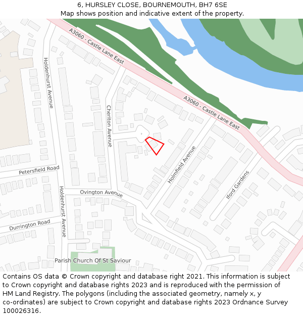 6, HURSLEY CLOSE, BOURNEMOUTH, BH7 6SE: Location map and indicative extent of plot