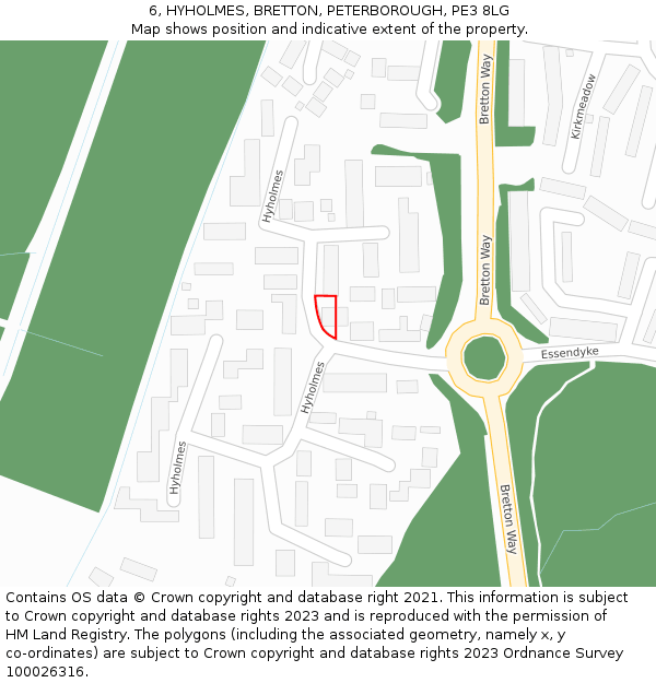 6, HYHOLMES, BRETTON, PETERBOROUGH, PE3 8LG: Location map and indicative extent of plot