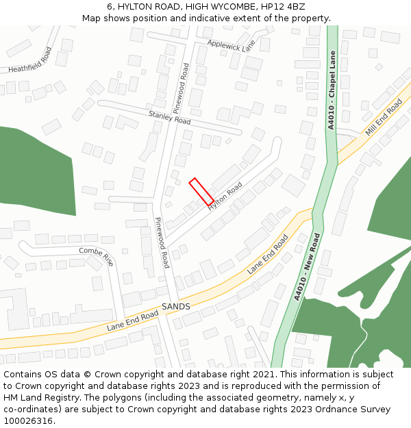 6, HYLTON ROAD, HIGH WYCOMBE, HP12 4BZ: Location map and indicative extent of plot