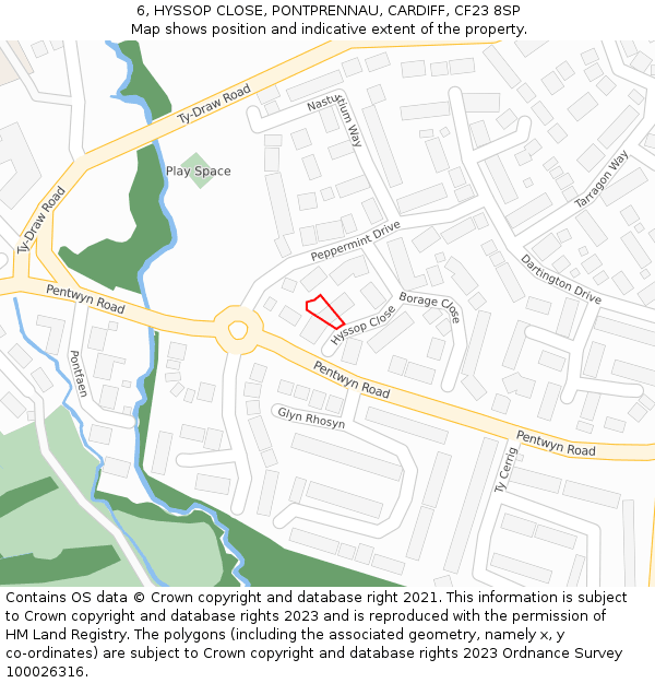6, HYSSOP CLOSE, PONTPRENNAU, CARDIFF, CF23 8SP: Location map and indicative extent of plot