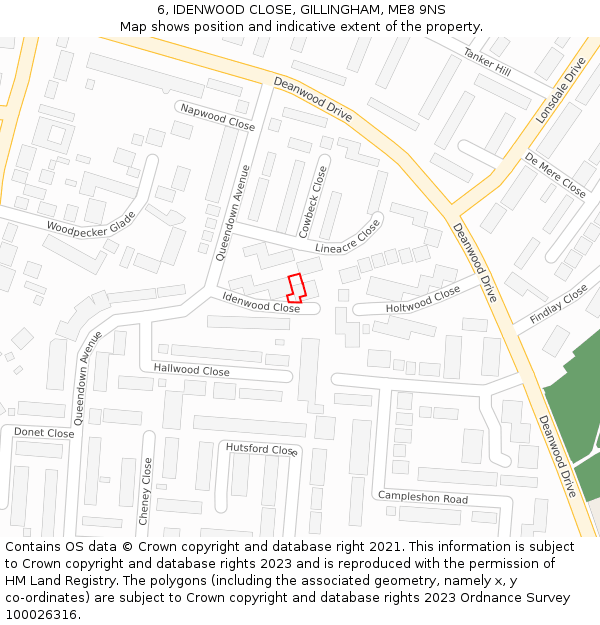 6, IDENWOOD CLOSE, GILLINGHAM, ME8 9NS: Location map and indicative extent of plot