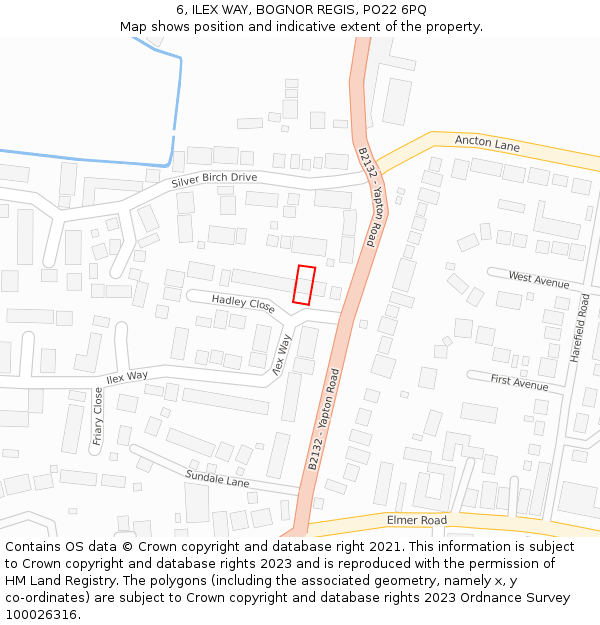 6, ILEX WAY, BOGNOR REGIS, PO22 6PQ: Location map and indicative extent of plot