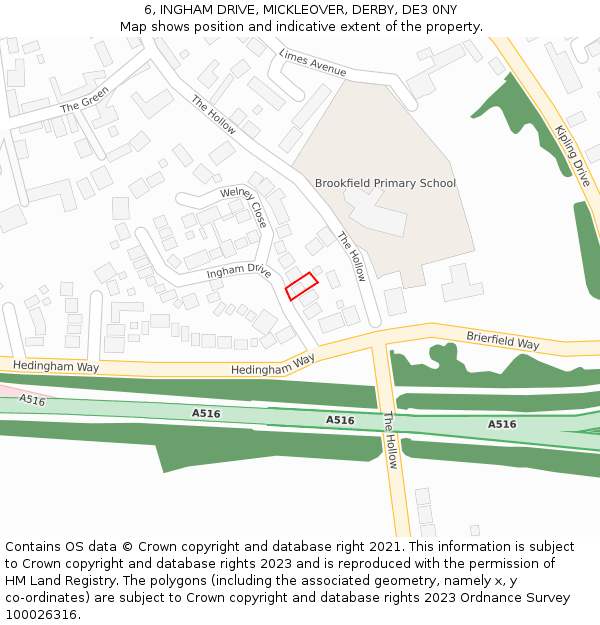 6, INGHAM DRIVE, MICKLEOVER, DERBY, DE3 0NY: Location map and indicative extent of plot