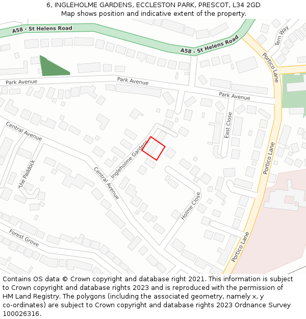 6, INGLEHOLME GARDENS, ECCLESTON PARK, PRESCOT, L34 2GD: Location map and indicative extent of plot