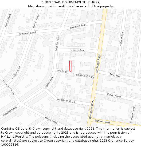 6, IRIS ROAD, BOURNEMOUTH, BH9 2PJ: Location map and indicative extent of plot