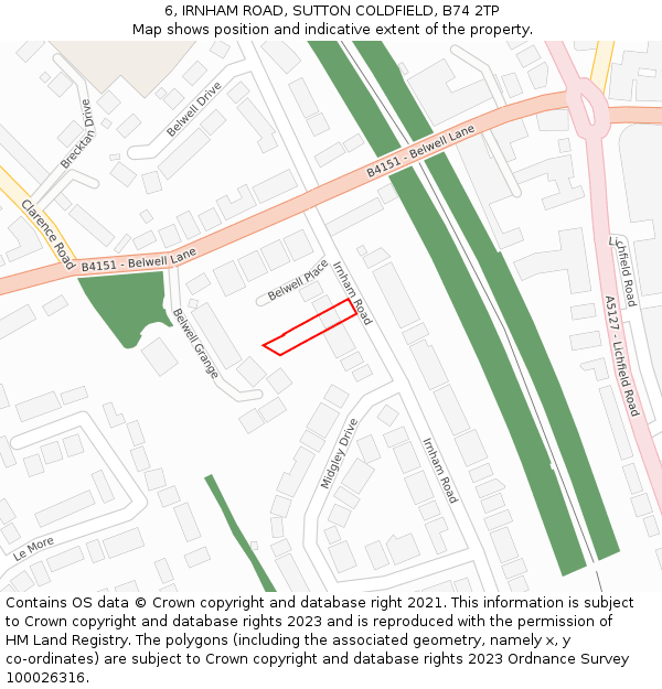 6, IRNHAM ROAD, SUTTON COLDFIELD, B74 2TP: Location map and indicative extent of plot
