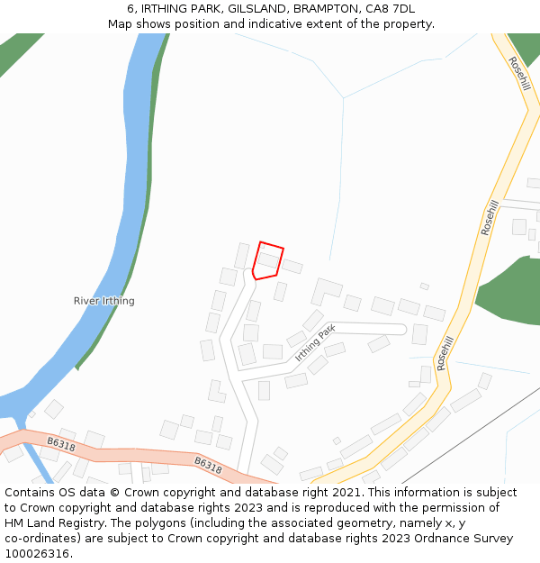 6, IRTHING PARK, GILSLAND, BRAMPTON, CA8 7DL: Location map and indicative extent of plot