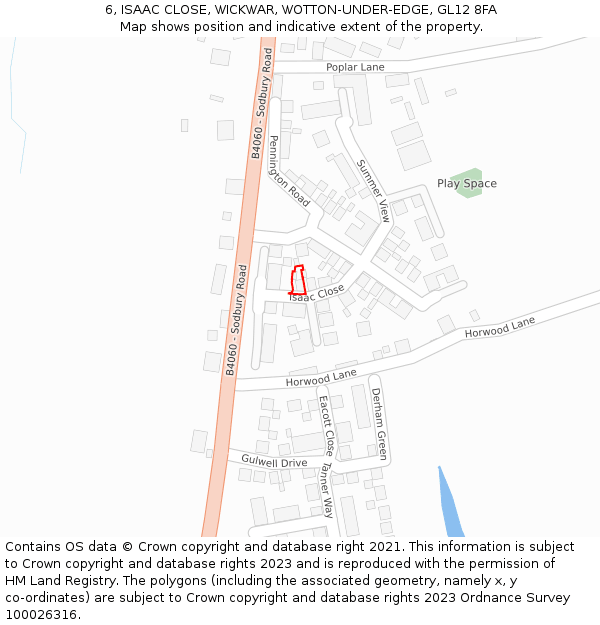 6, ISAAC CLOSE, WICKWAR, WOTTON-UNDER-EDGE, GL12 8FA: Location map and indicative extent of plot