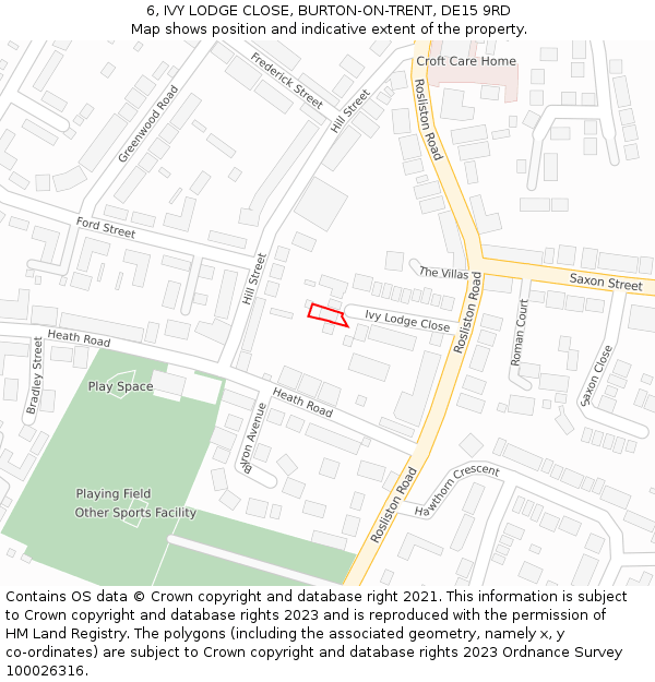 6, IVY LODGE CLOSE, BURTON-ON-TRENT, DE15 9RD: Location map and indicative extent of plot