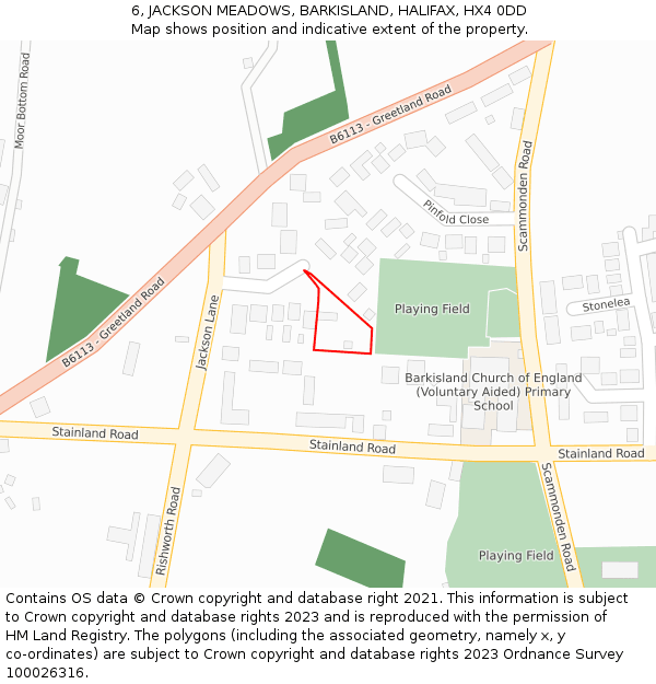 6, JACKSON MEADOWS, BARKISLAND, HALIFAX, HX4 0DD: Location map and indicative extent of plot
