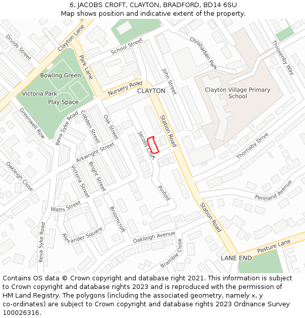 6, JACOBS CROFT, CLAYTON, BRADFORD, BD14 6SU: Location map and indicative extent of plot
