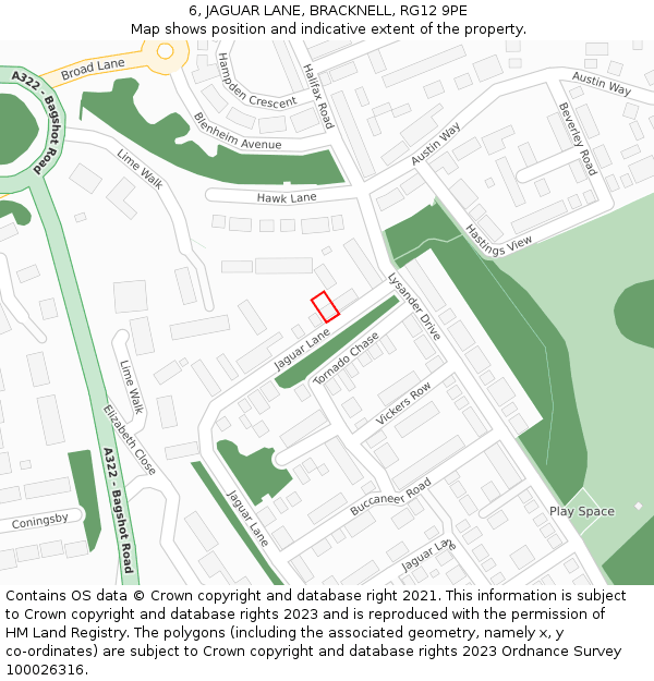 6, JAGUAR LANE, BRACKNELL, RG12 9PE: Location map and indicative extent of plot