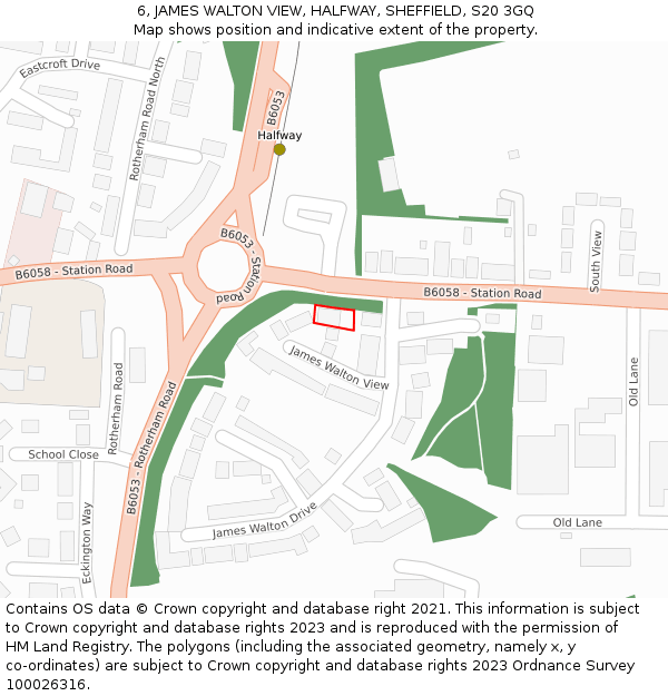 6, JAMES WALTON VIEW, HALFWAY, SHEFFIELD, S20 3GQ: Location map and indicative extent of plot