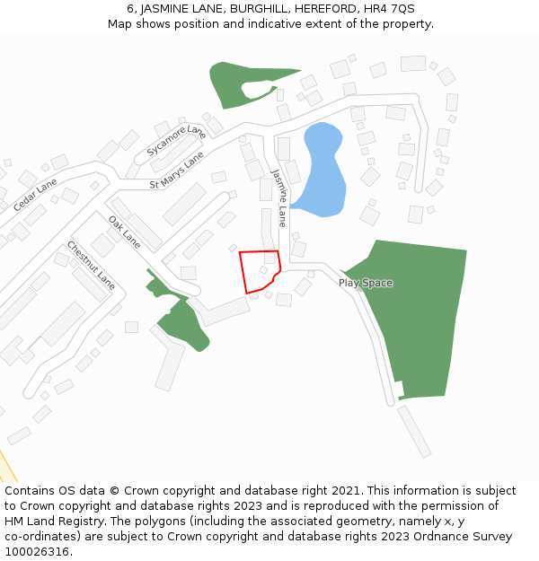 6, JASMINE LANE, BURGHILL, HEREFORD, HR4 7QS: Location map and indicative extent of plot