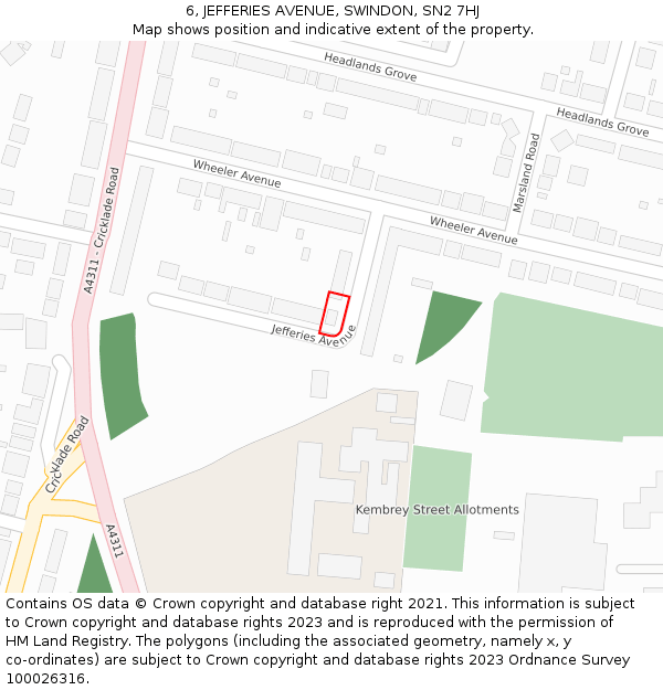 6, JEFFERIES AVENUE, SWINDON, SN2 7HJ: Location map and indicative extent of plot