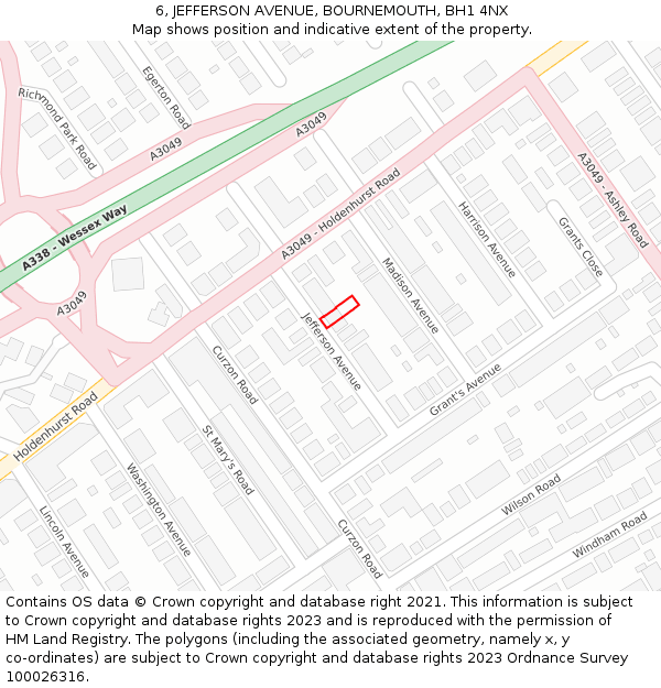 6, JEFFERSON AVENUE, BOURNEMOUTH, BH1 4NX: Location map and indicative extent of plot